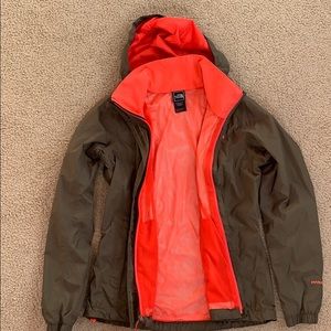 Camo Green & Coral North Face Rain Jacket (Small)